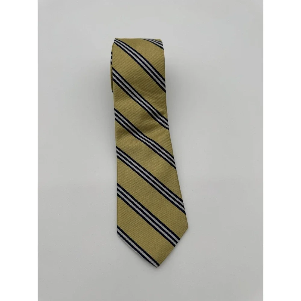 Brooks Brothers Fleece Tie Yellow Blue Stripe 100% Silk Classic Repp Necktie
